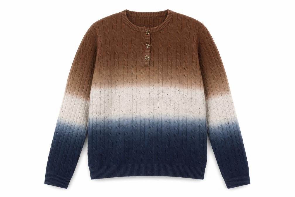 Blue Wave Boys' Ombre Henley Jumper - Blue & Brown, Size 12