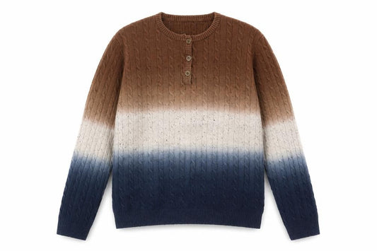 Blue Wave Boys' Ombre Henley Jumper - Blue & Brown, Size 12