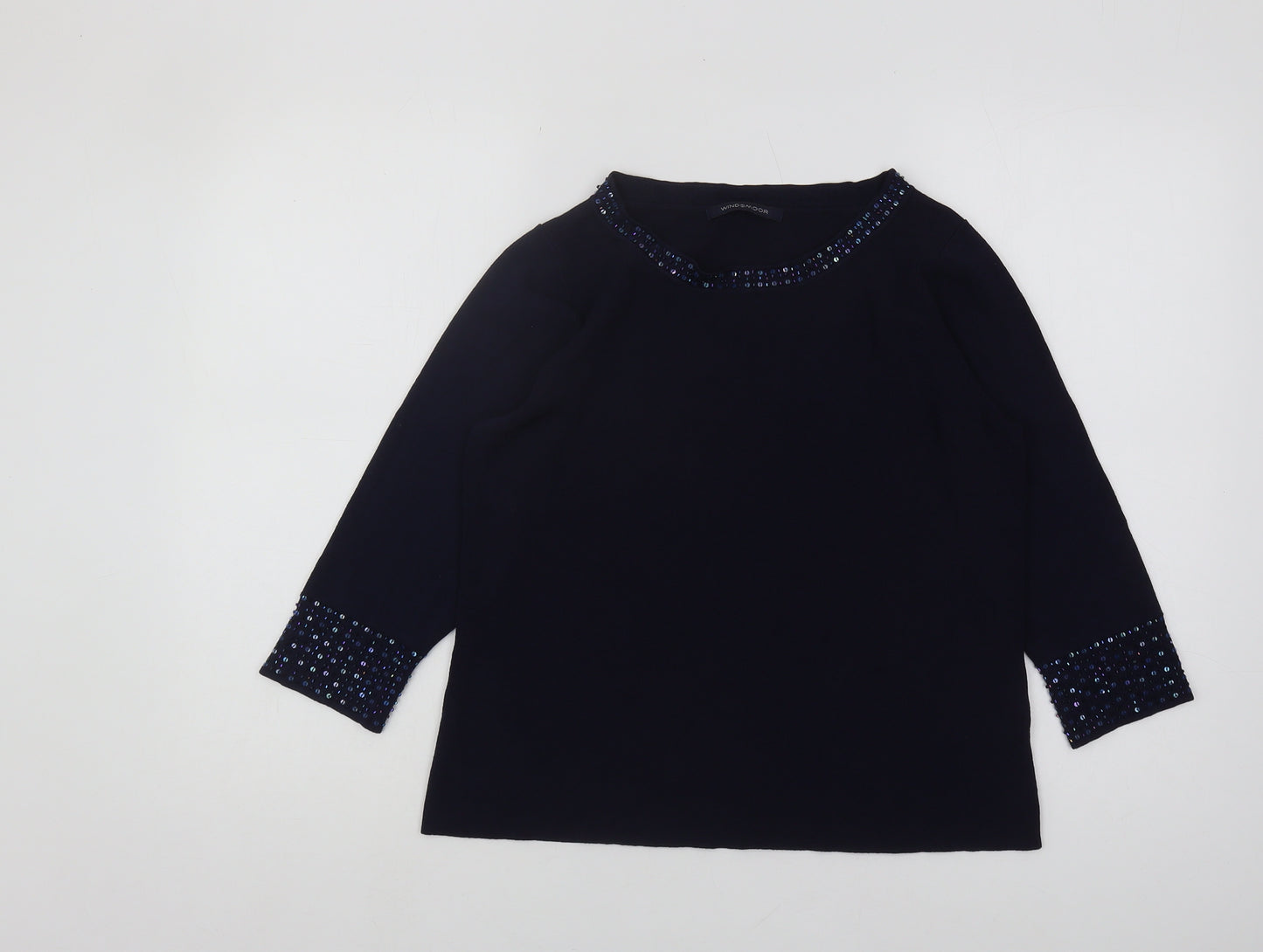 Windsmoor Women's Blue Pullover M Beaded Trim Jumper