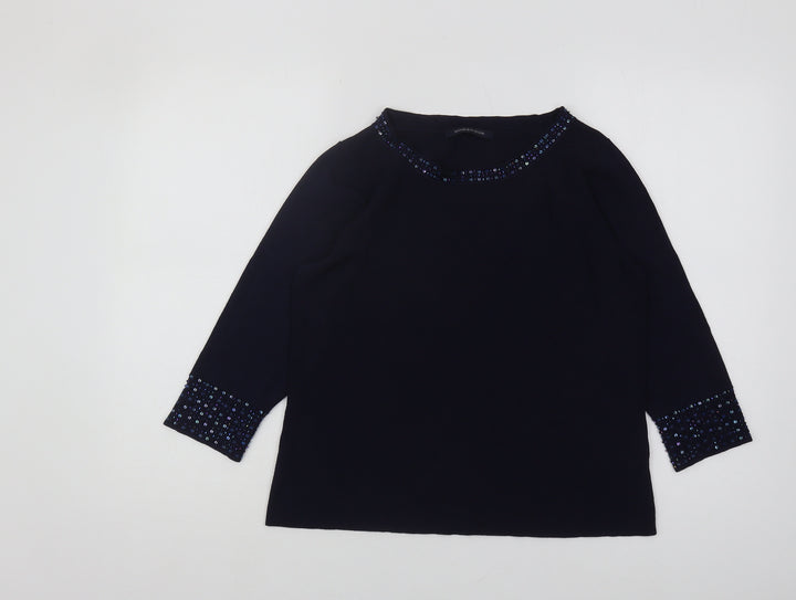 Windsmoor Women's Blue Pullover M Beaded Trim Jumper
