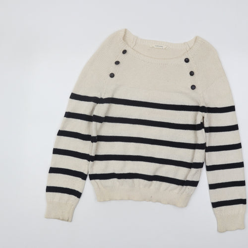 NAF NAF Women's Ivory Striped Pullover Jumper Size M