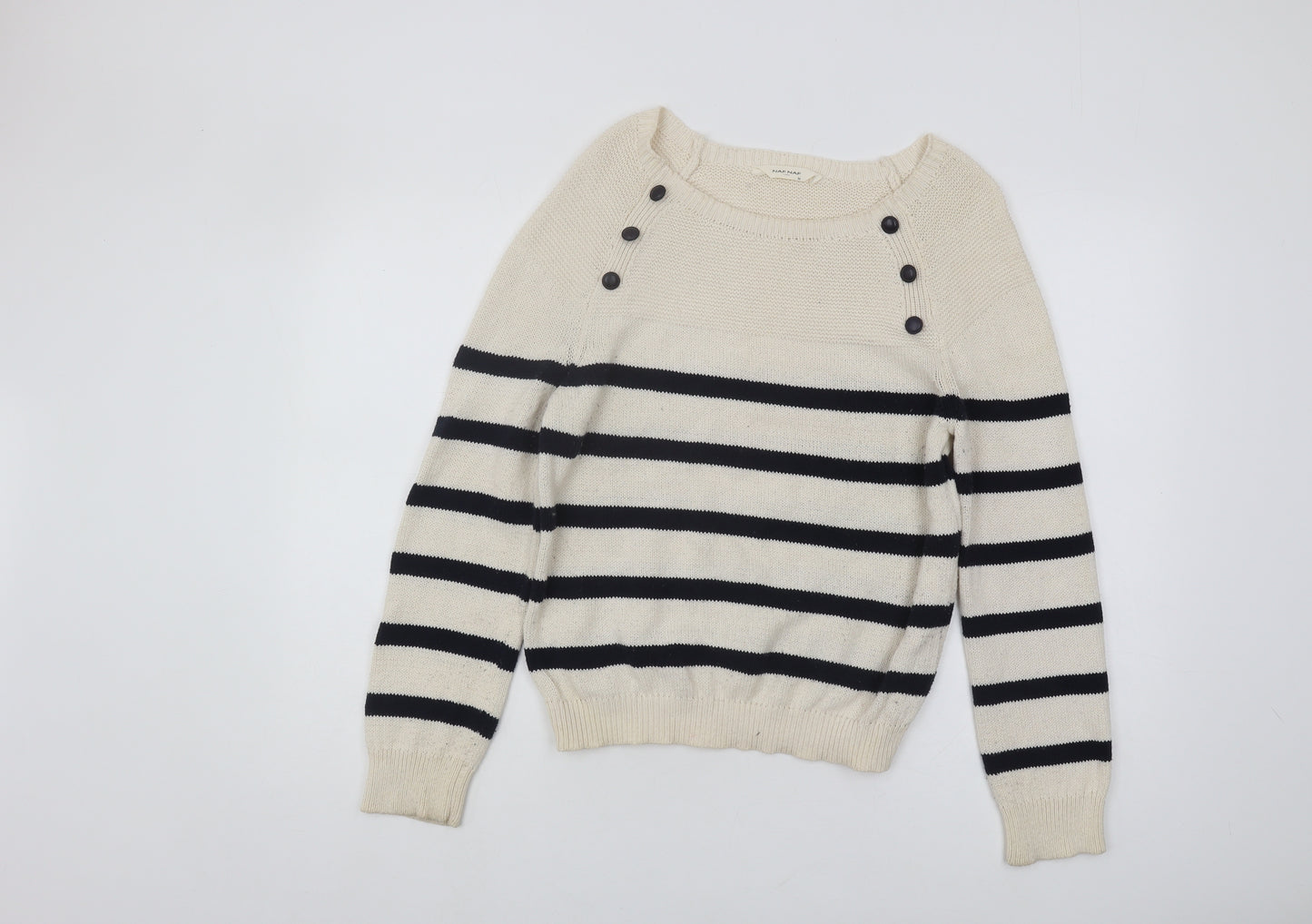 NAF NAF Women's Ivory Striped Pullover Jumper Size M