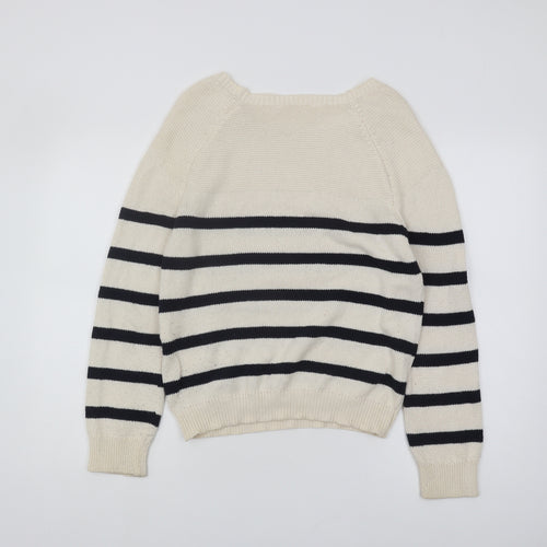 NAF NAF Women's Ivory Striped Pullover Jumper Size M