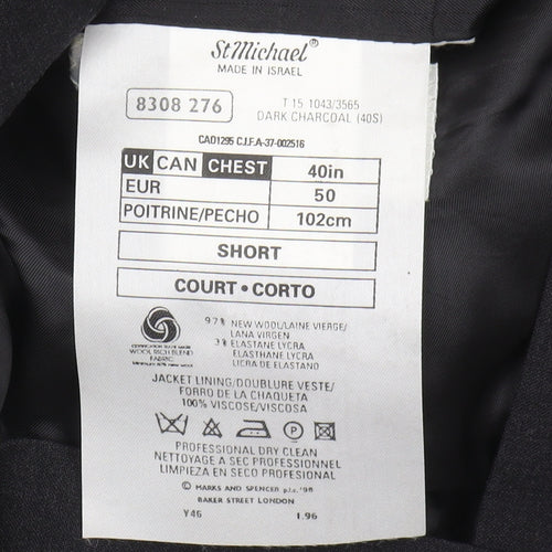Marks and Spencer Men's Black Wool Blazer Jacket 40S