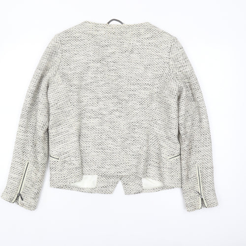 PURE Women's Grey Tweed Jacket Size 16 with Zipped Pockets