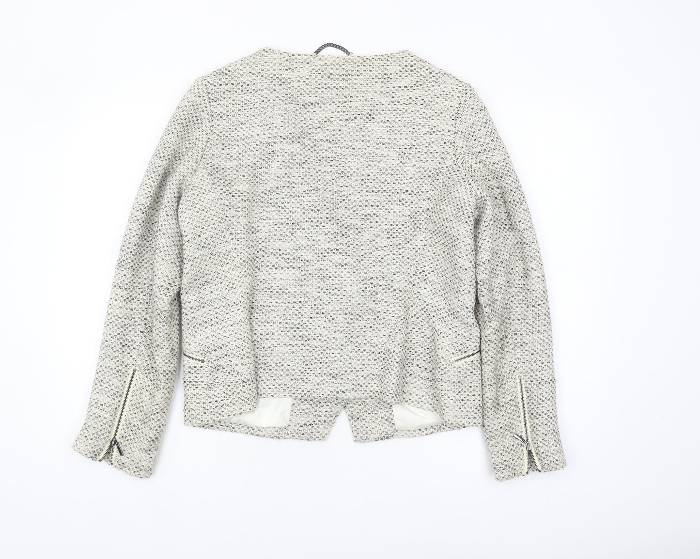 PURE Women's Grey Tweed Jacket Size 16 with Zipped Pockets