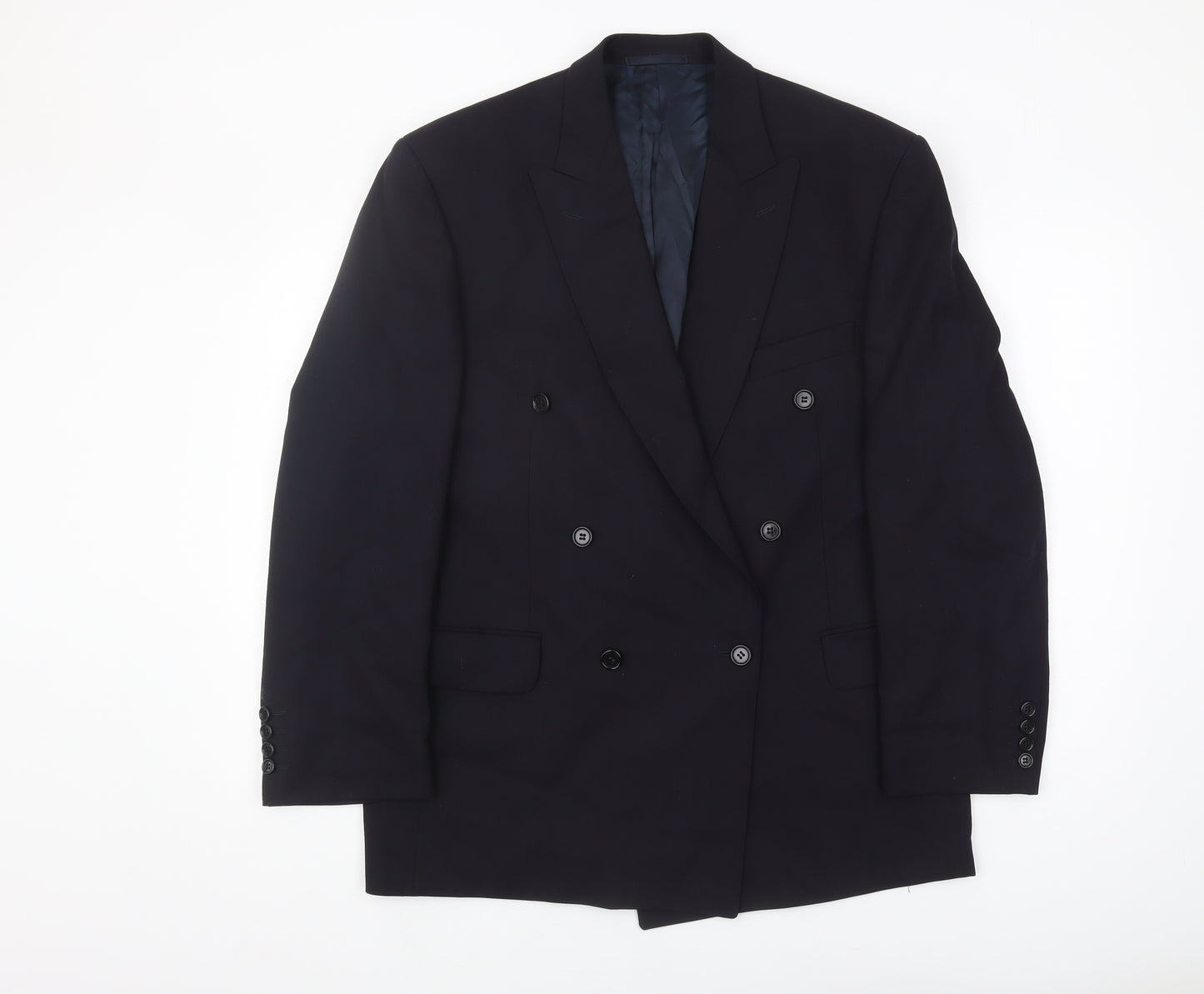 Jaeger Men's Blue Wool Double-Breasted Blazer 52S