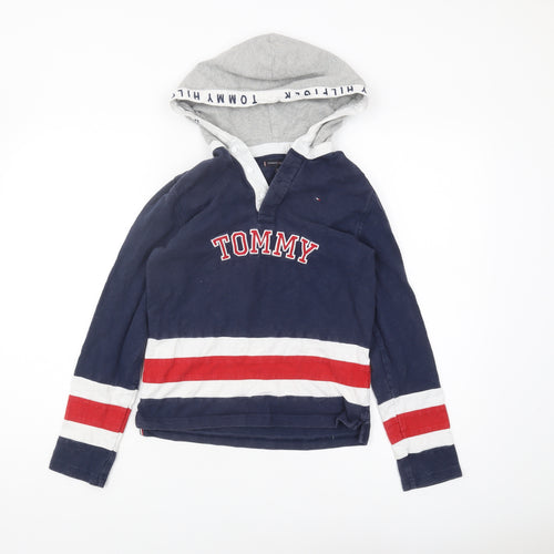 Tommy Hilfiger Boys Blue Hoodie, Size L, Logo Striped Design