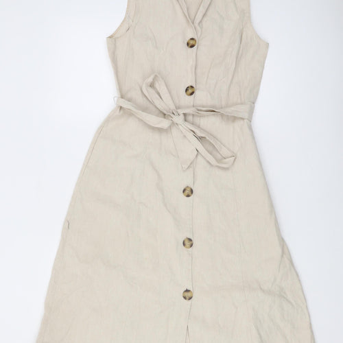 Hobbs Women Beige Collared Belted Dress Size 10