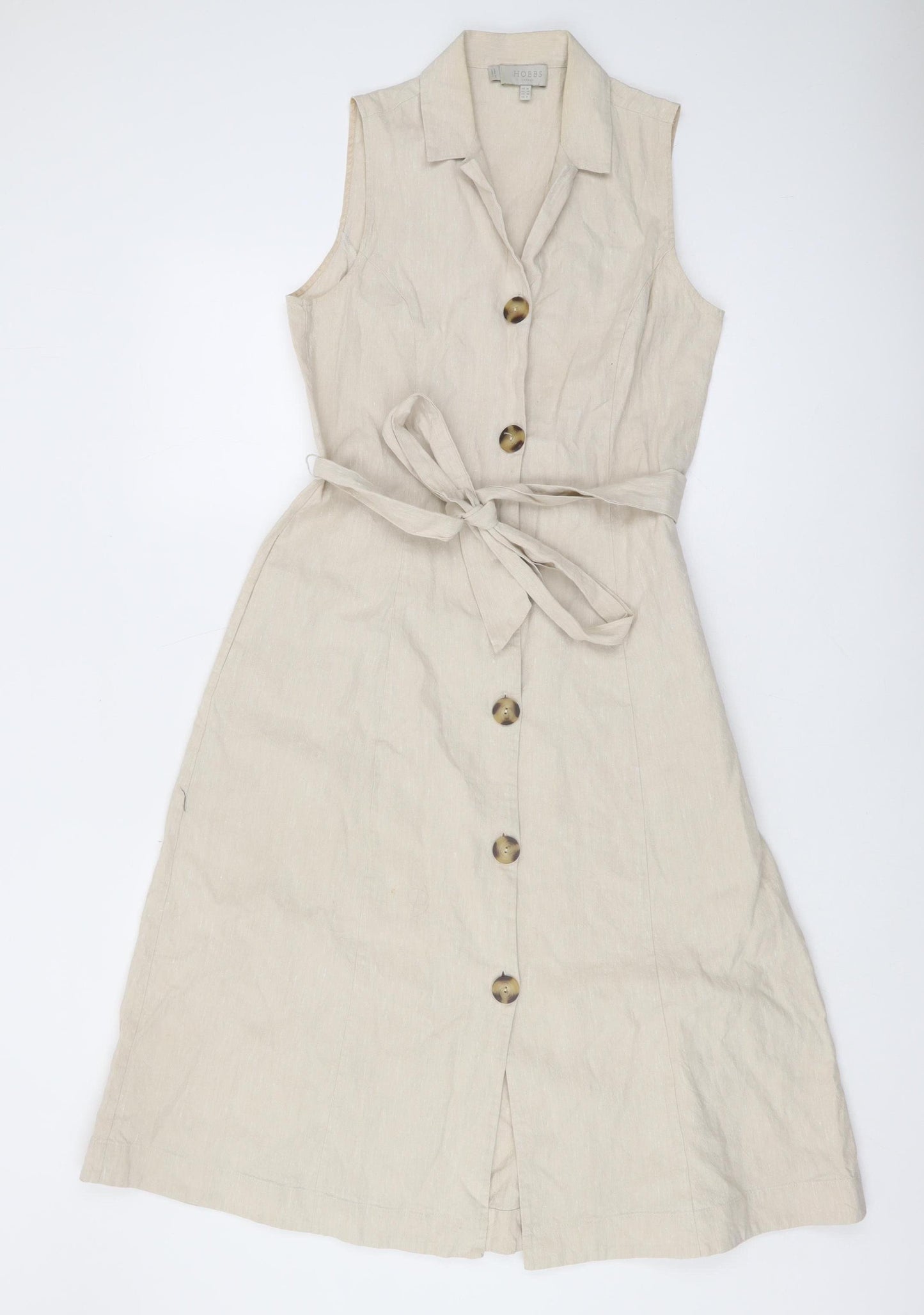 Hobbs Women Beige Collared Belted Dress Size 10