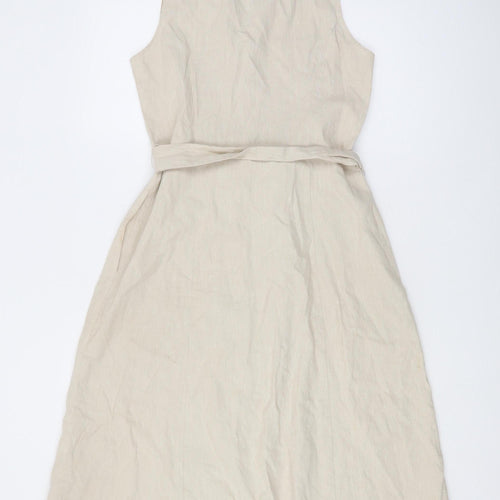 Hobbs Women Beige Collared Belted Dress Size 10