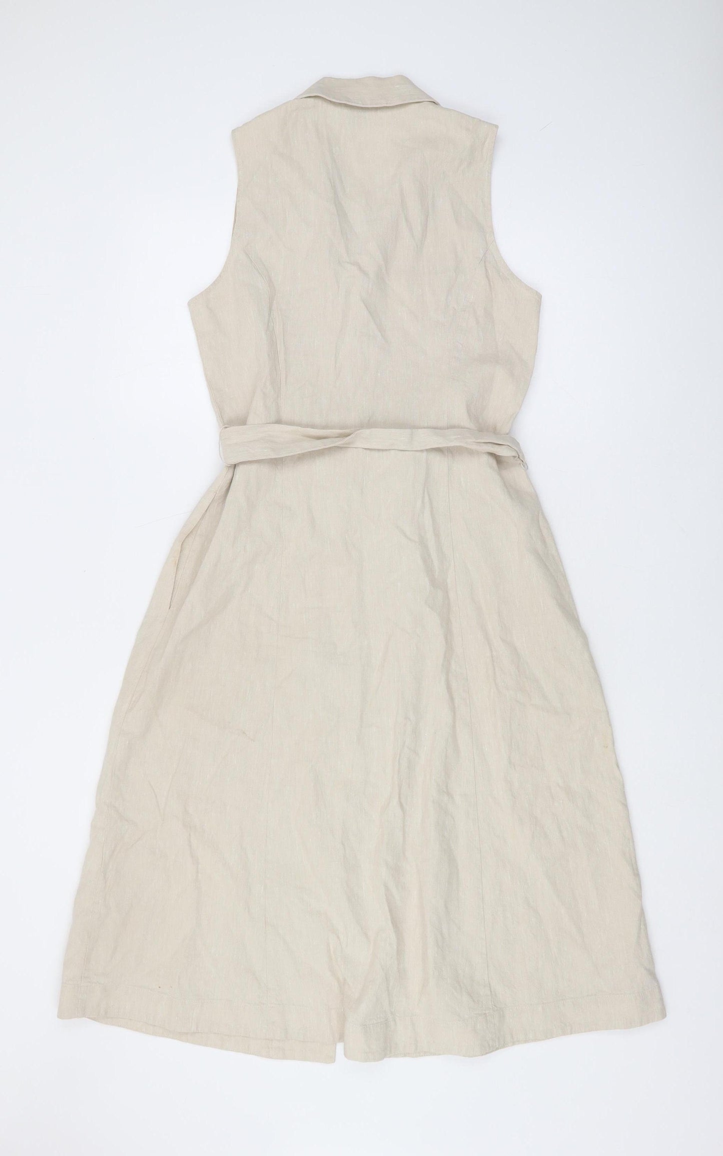 Hobbs Women Beige Collared Belted Dress Size 10