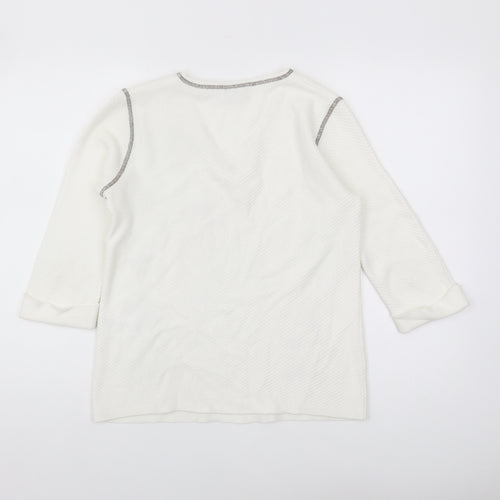 Faber Women's White Geometric Studded 3/4 Sleeve T-Shirt