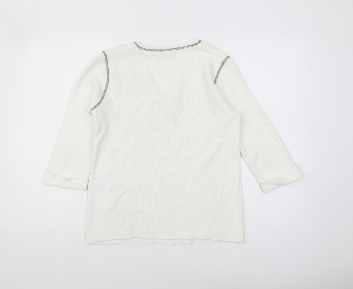 Faber Women's White Geometric Studded 3/4 Sleeve T-Shirt