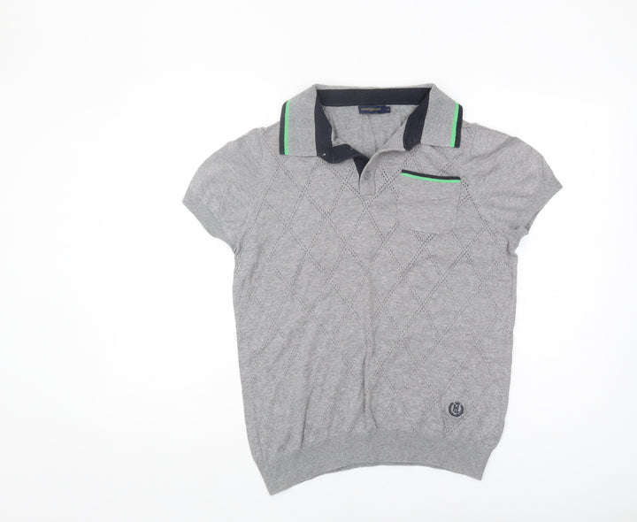 Henri Lloyd Men's Grey Polo Shirt, Size S, Argyle Pattern