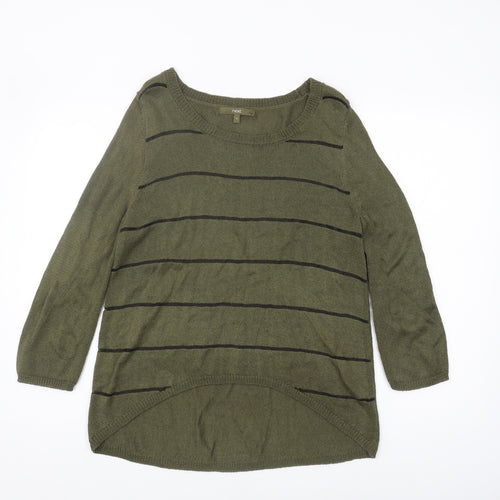 Next Women's Green Striped Jumper, Size 14, 3/4 Sleeve, Lightweight