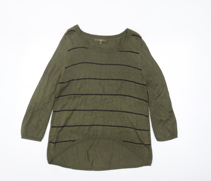 Next Women's Green Striped Jumper, Size 14, 3/4 Sleeve, Lightweight
