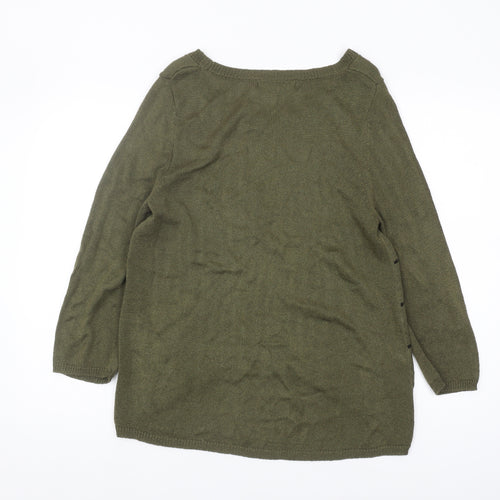 Next Women's Green Striped Jumper, Size 14, 3/4 Sleeve, Lightweight