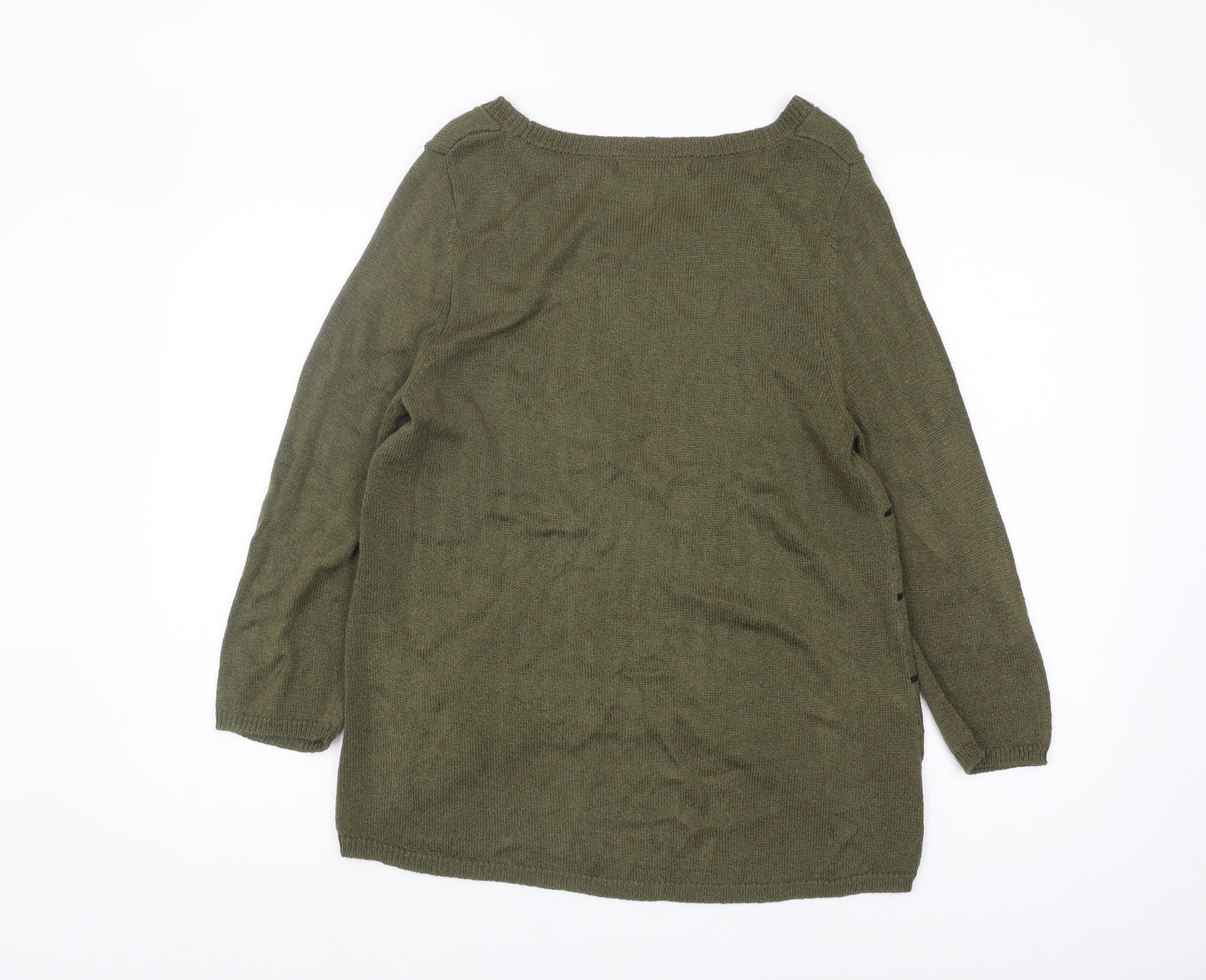 Next Women's Green Striped Jumper, Size 14, 3/4 Sleeve, Lightweight