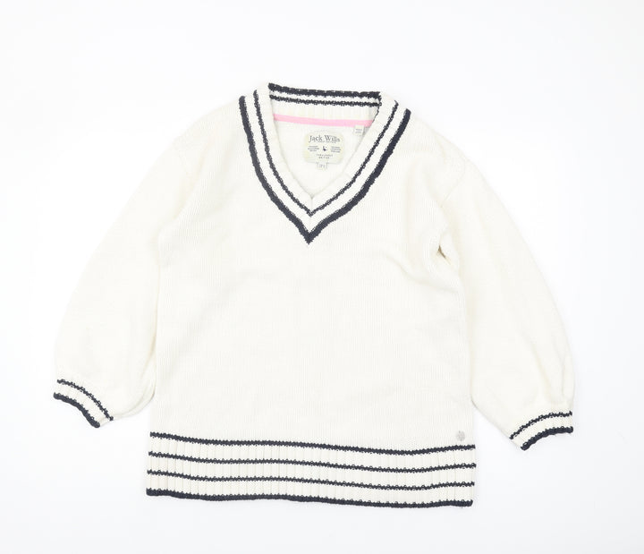 Jack Wills Women's Ivory V-Neck Pullover Jumper Size 12