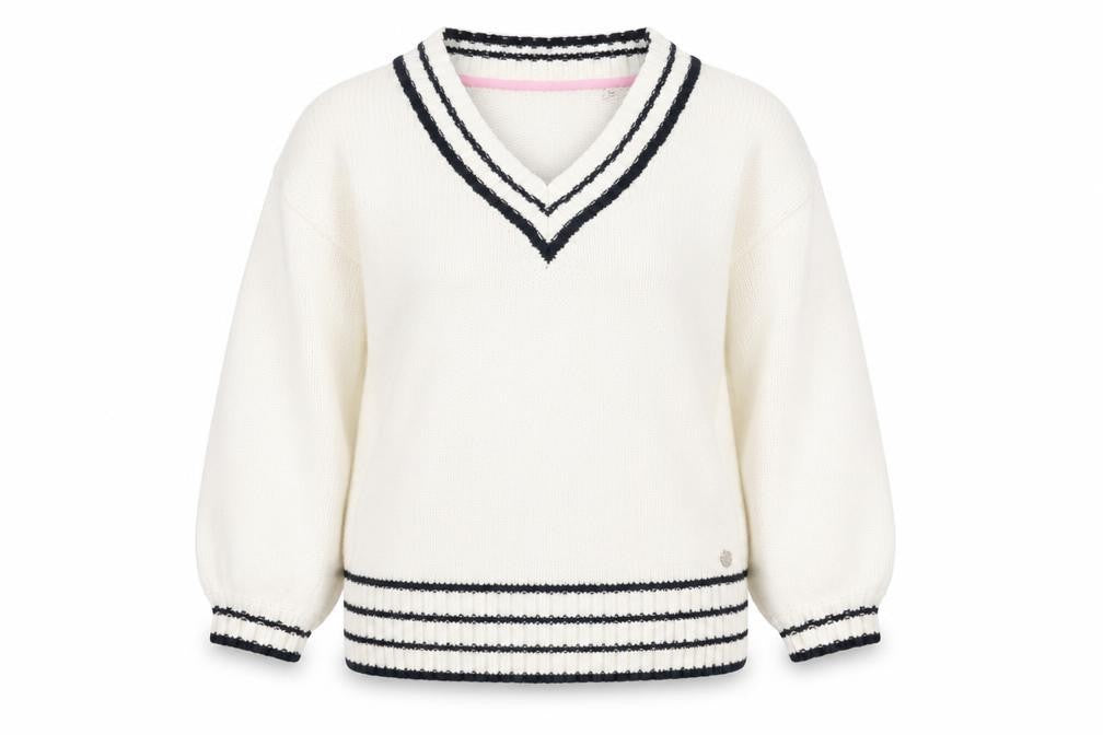 Front view of Jack Wills Women's Ivory V-Neck jumper, size 12