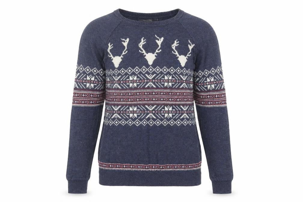 Front view of Maison de Nimes Women's Blue Christmas Jumper XS