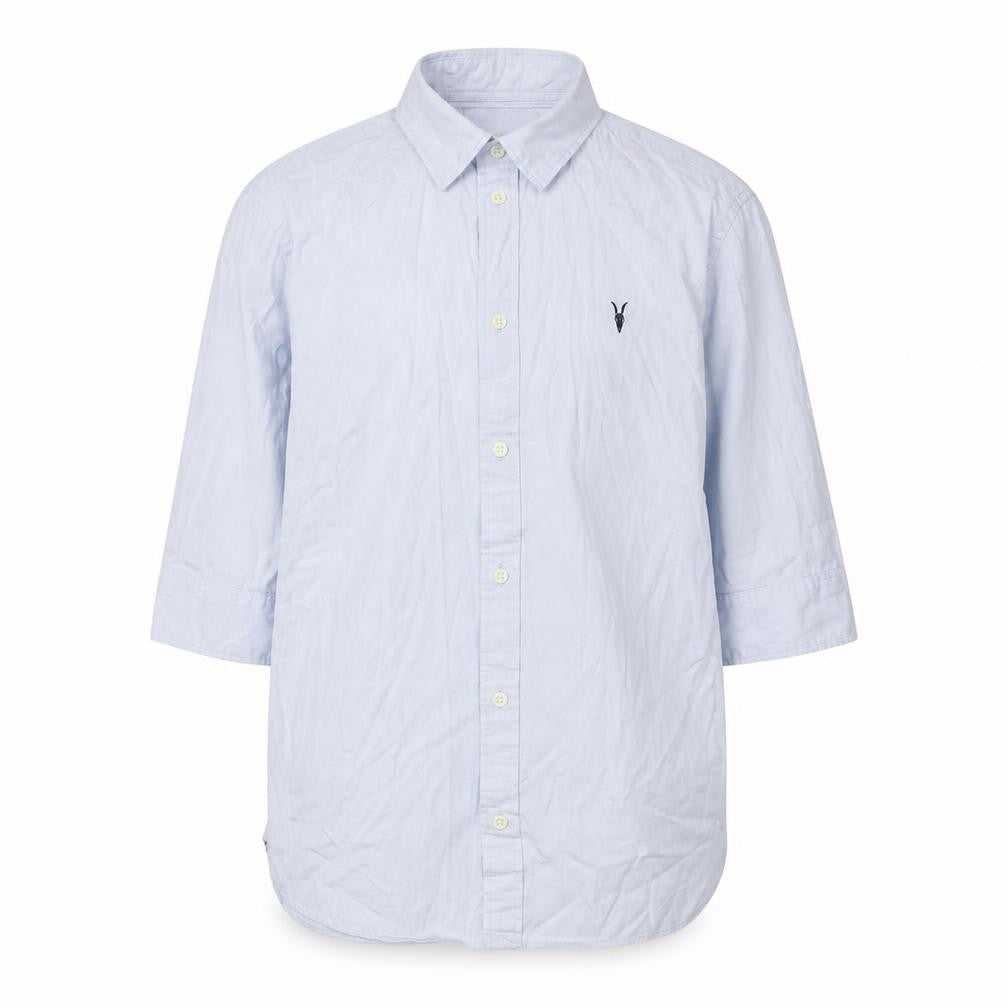 Front view of AllSaints Men's Blue XS 3/4 Sleeve Shirt