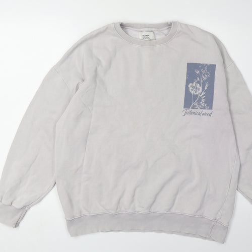 Pull & Bear Men's Grey Floral Graphic Sweatshirt M