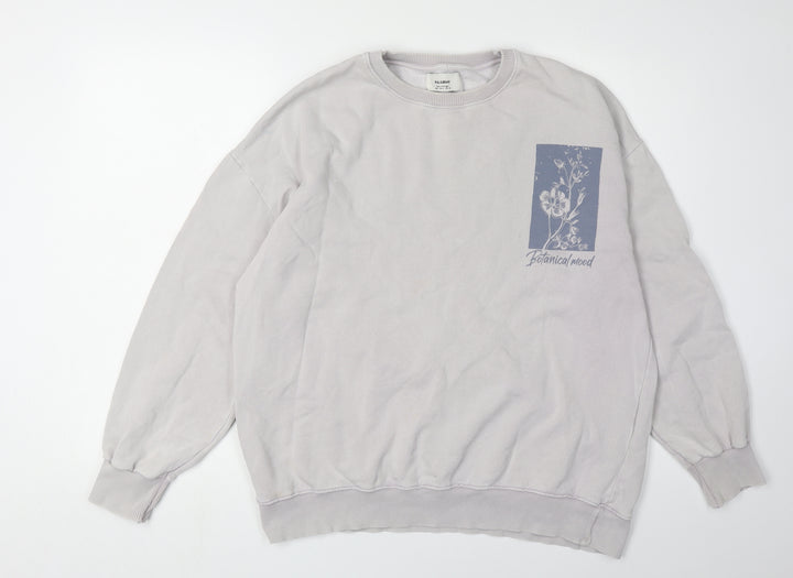 Pull & Bear Men's Grey Floral Graphic Sweatshirt M