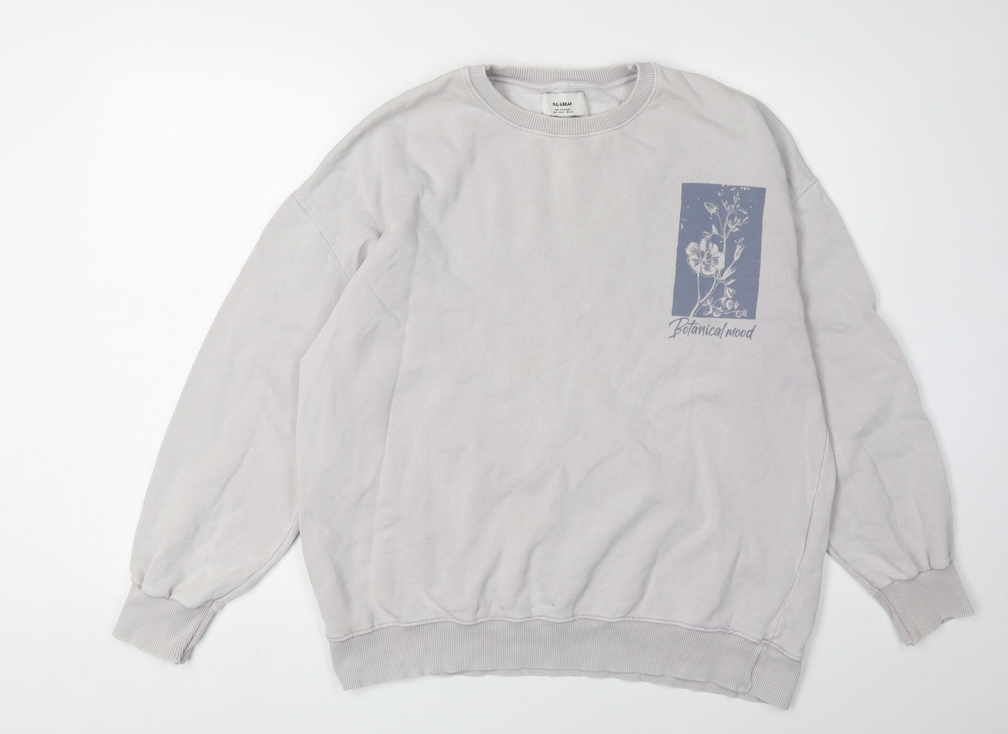 Pull & Bear Men's Grey Floral Graphic Sweatshirt M