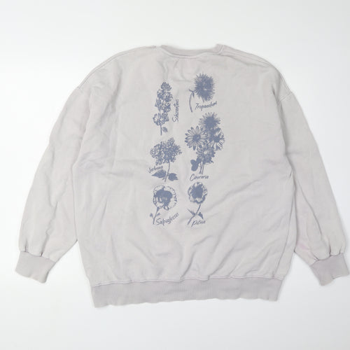 Pull & Bear Men's Grey Floral Graphic Sweatshirt M