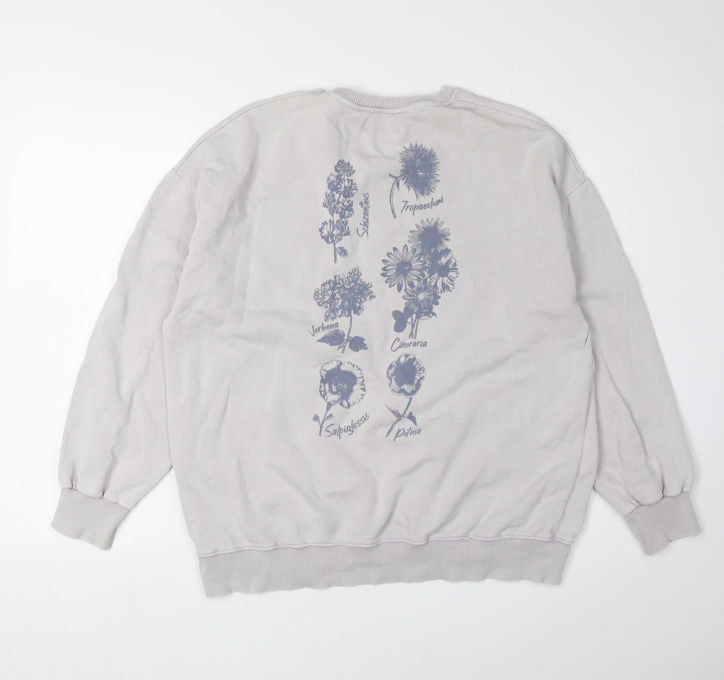 Pull & Bear Men's Grey Floral Graphic Sweatshirt M