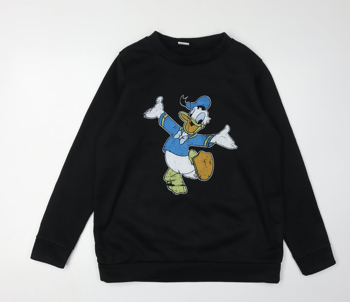 Disney Women's Black Donald Duck Sweatshirt Size 10/12