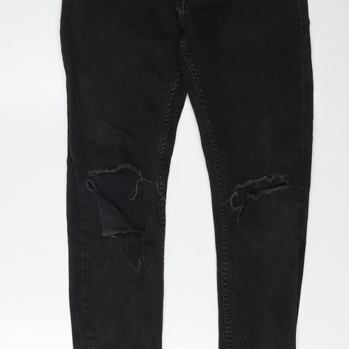 Topman Men's Black Skinny Jeans - Distressed Style