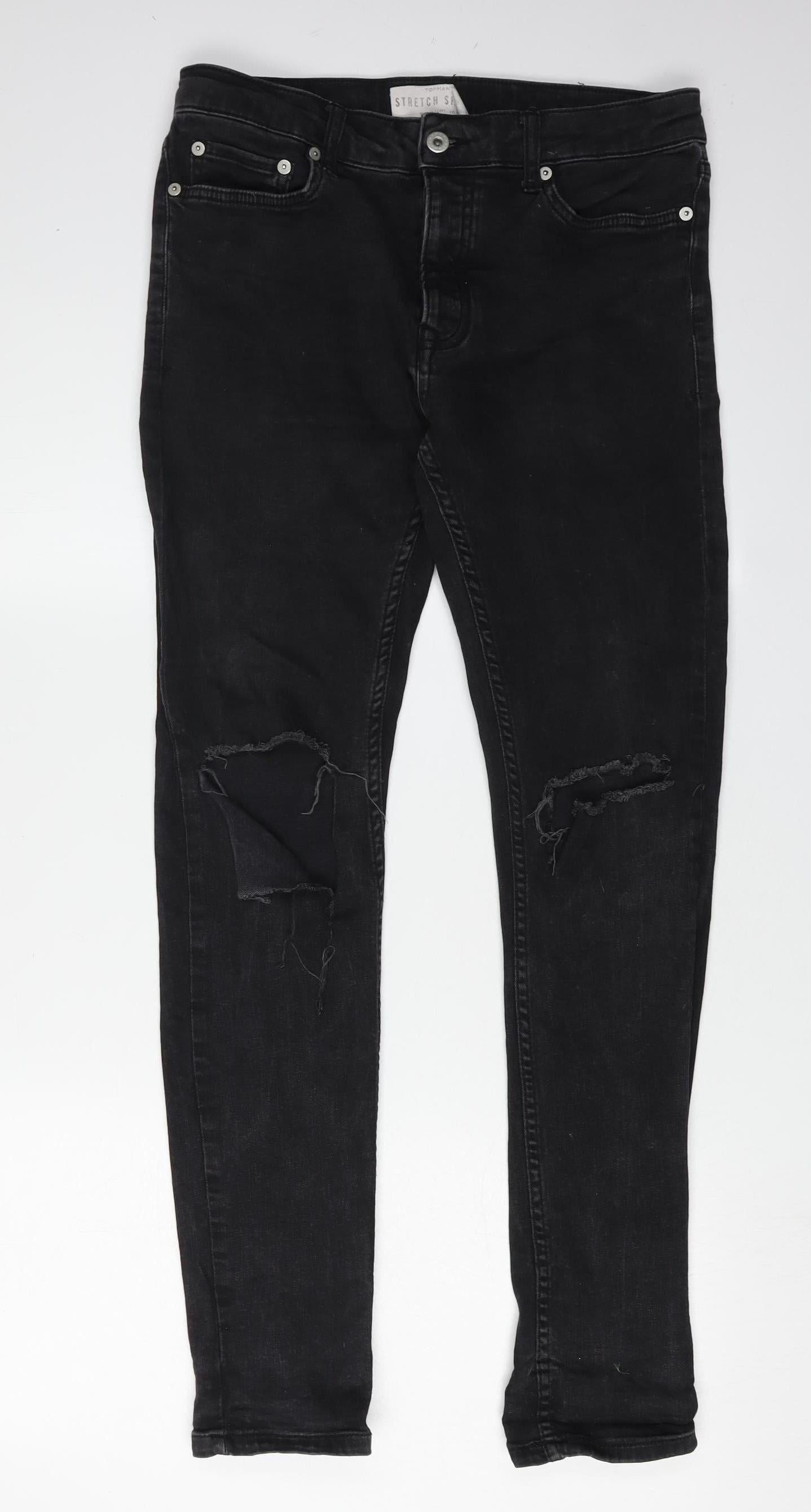 Topman Men's Black Skinny Jeans - Distressed Style