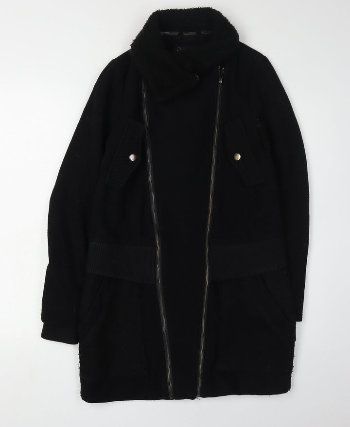 Warehouse Women's Black Wool Overcoat Size 8
