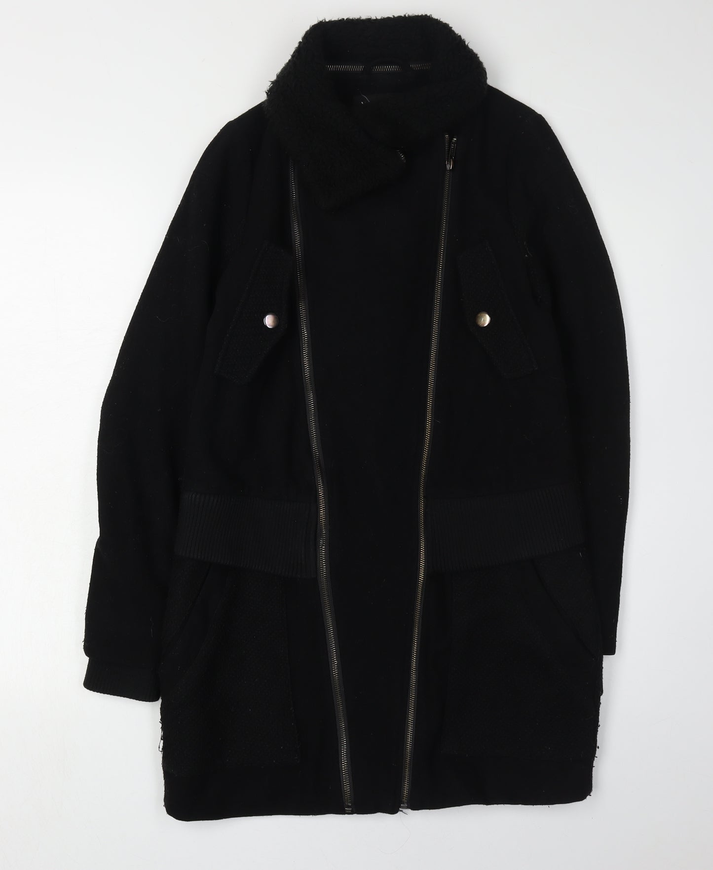 Warehouse Women's Black Wool Overcoat Size 8
