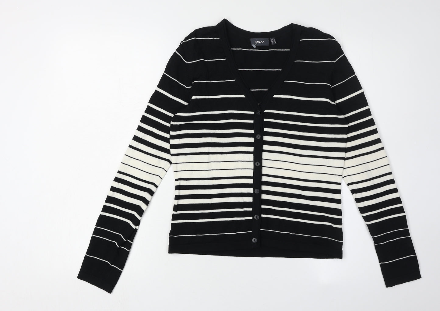 Mexx Women's Black Striped V-Neck Cardigan - Size S