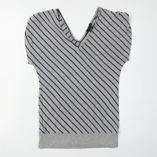 Timing Women's Grey Striped V-Neck Top Size S