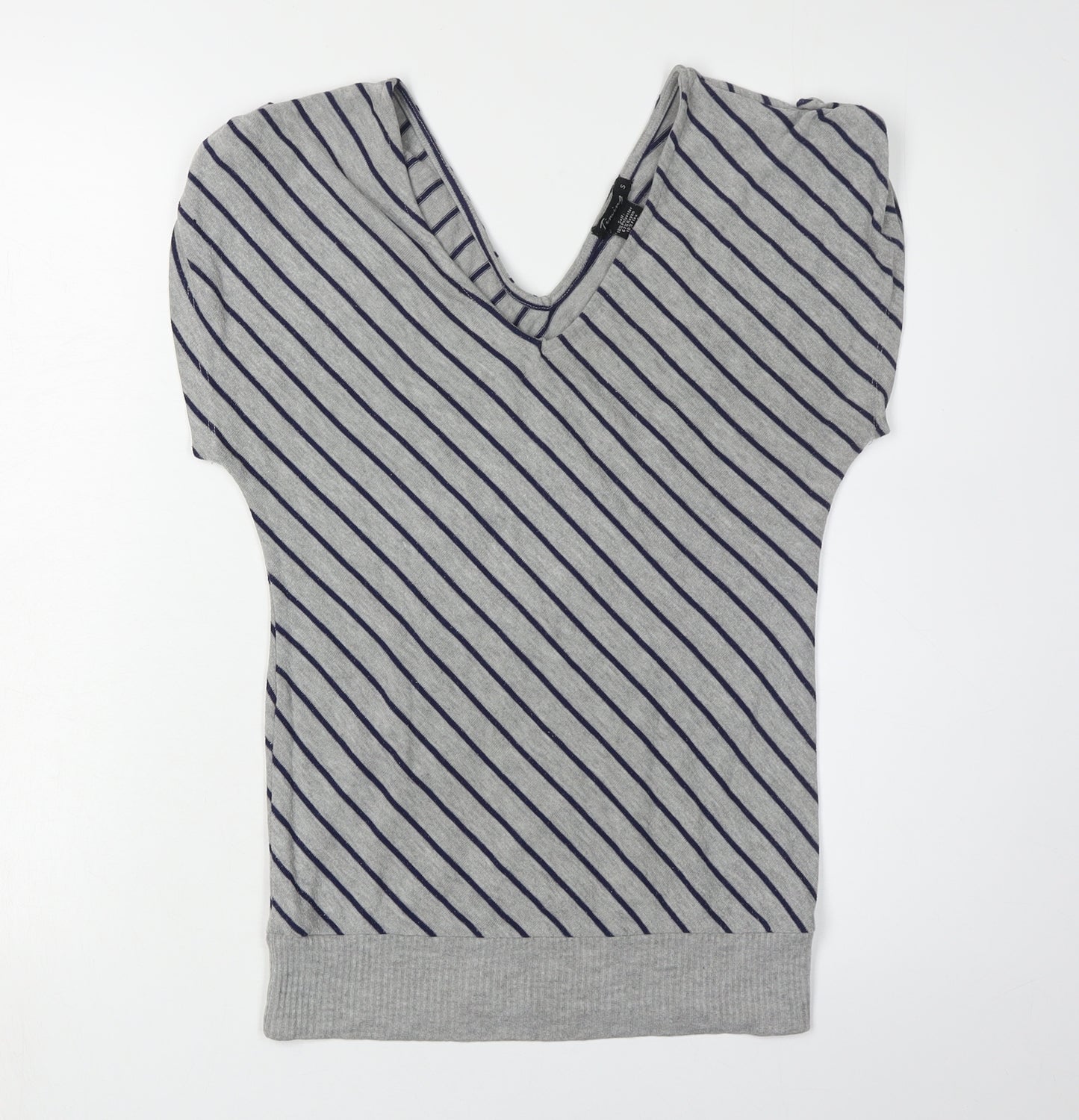 Timing Women's Grey Striped V-Neck Top Size S