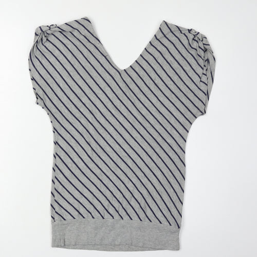 Timing Women's Grey Striped V-Neck Top Size S