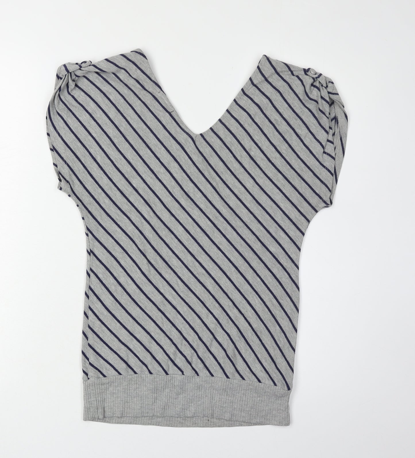 Timing Women's Grey Striped V-Neck Top Size S