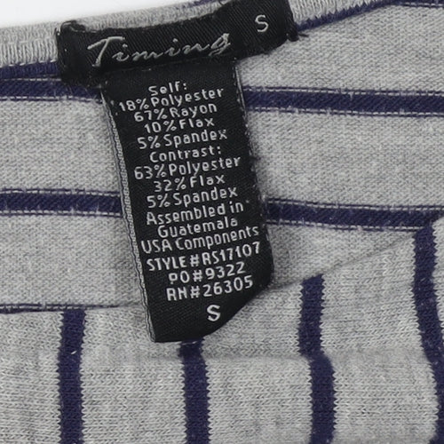 Timing Women's Grey Striped V-Neck Top Size S