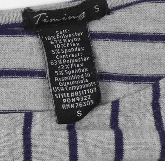 Timing Women's Grey Striped V-Neck Top Size S