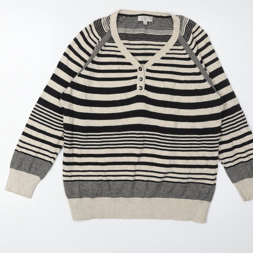 CC Women Black Henley Striped Jumper Size L