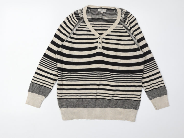 CC Women Black Henley Striped Jumper Size L
