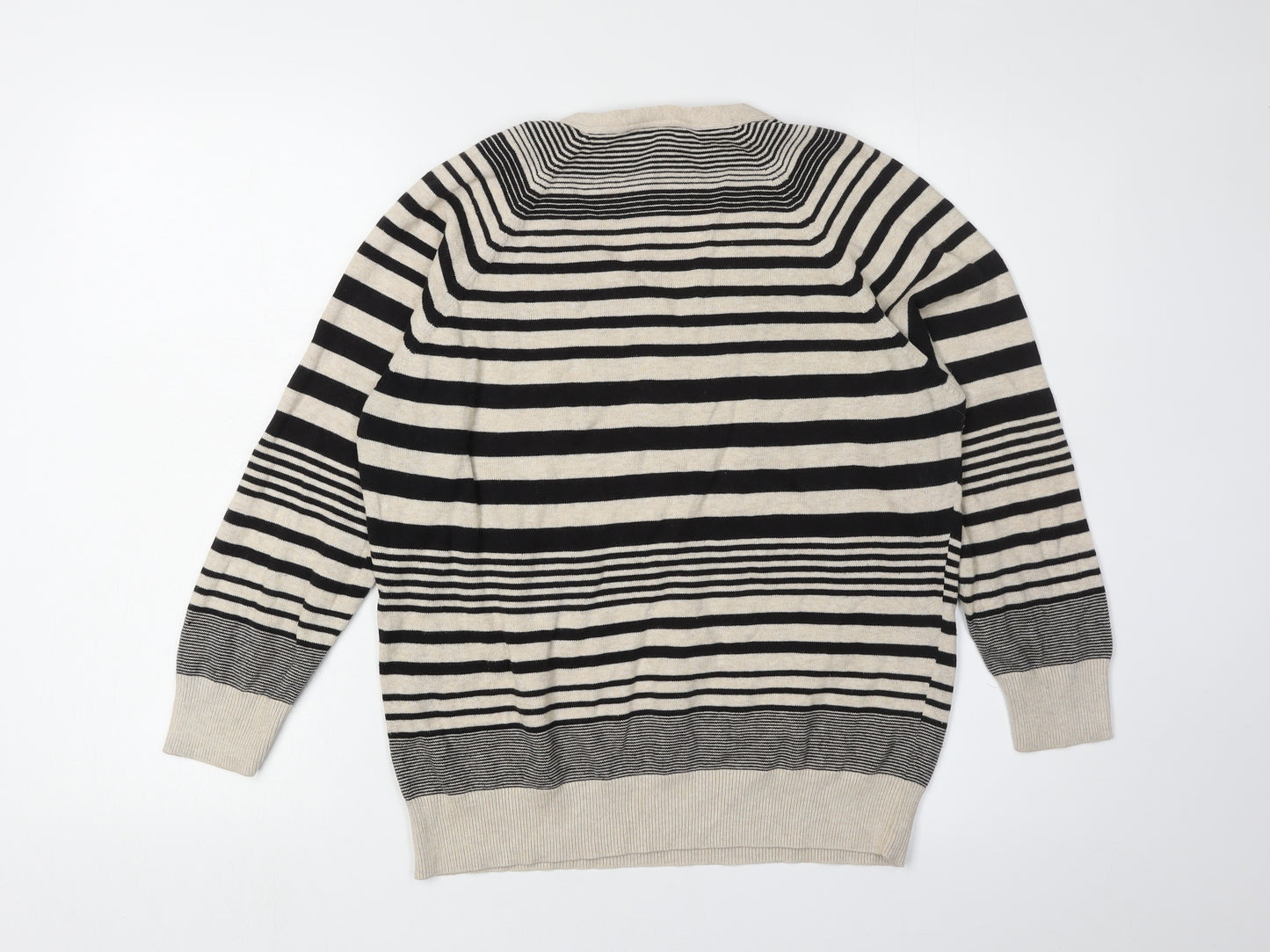 CC Women Black Henley Striped Jumper Size L