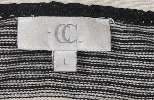 CC Women Black Henley Striped Jumper Size L