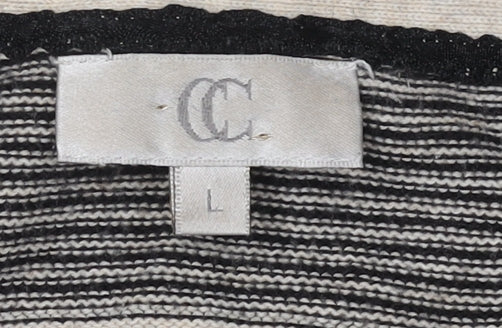 CC Women Black Henley Striped Jumper Size L