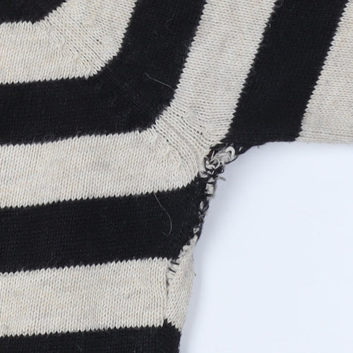 CC Women Black Henley Striped Jumper Size L
